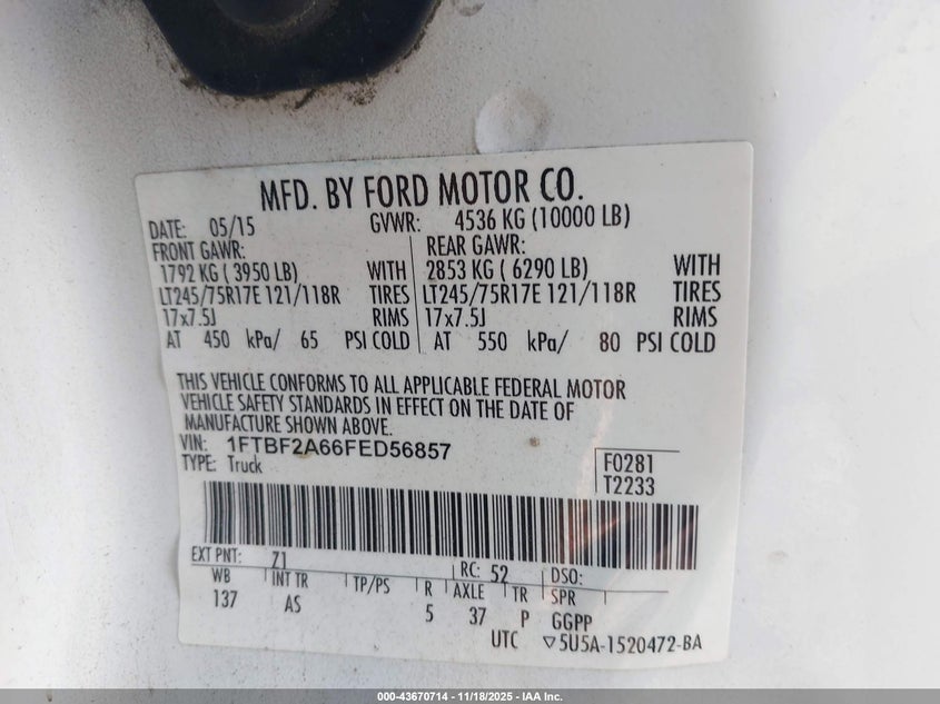 1FTBF2A66FED56857 2015 FORD F250 photo no. 4