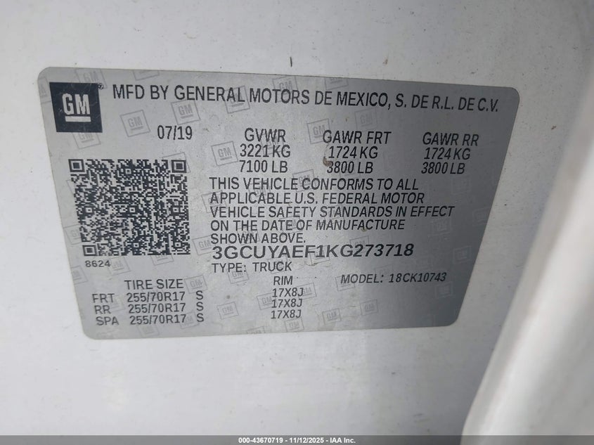 3GCUYAEF1KG273718 2019 CHEVROLET SILVERADO photo no. 9