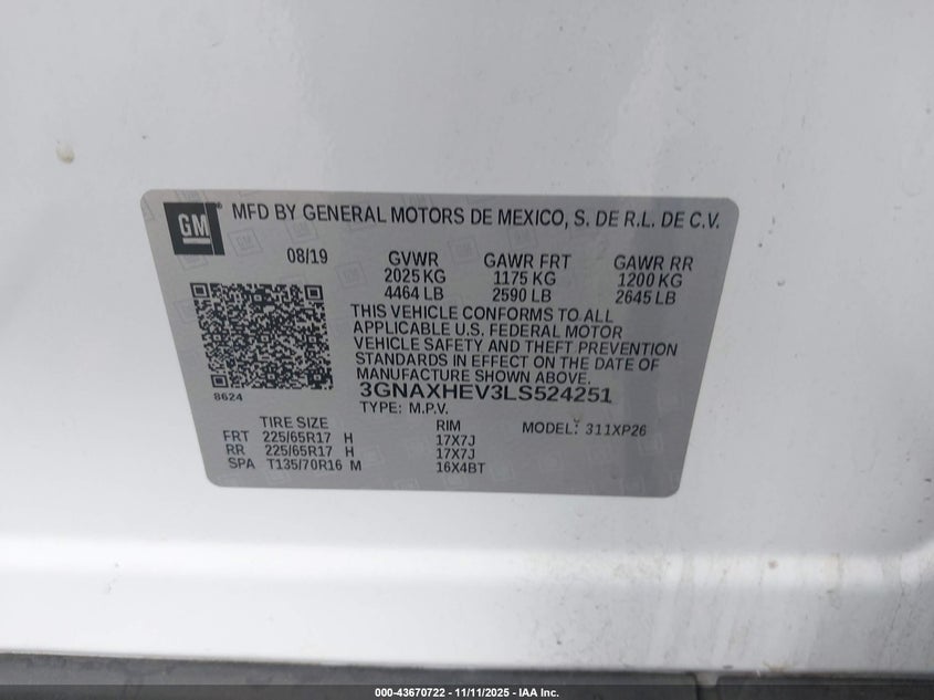 3GNAXHEV3LS524251 2020 CHEVROLET EQUINOX photo no. 4