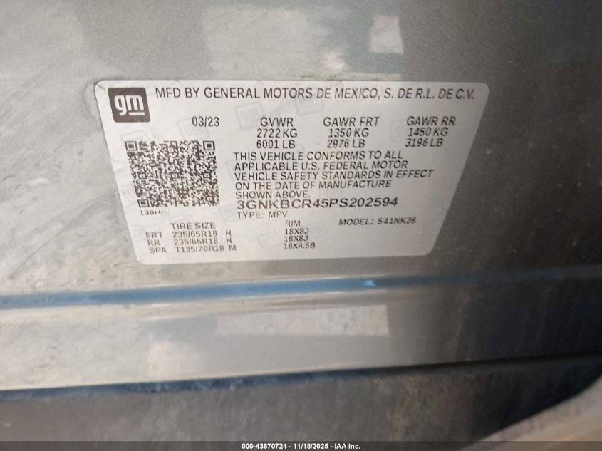 2023 Chevrolet Blazer Fwd 2Lt VIN: 3GNKBCR45PS202594 Lot: 43670724