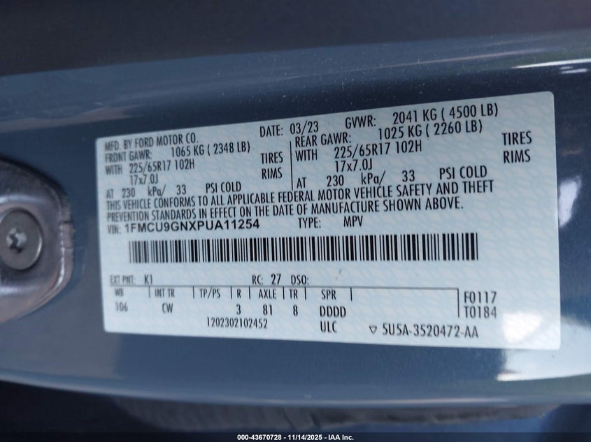 1FMCU9GNXPUA11254 2023 FORD ESCAPE photo no. 9