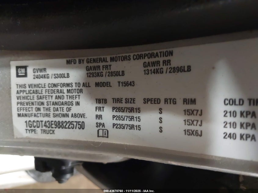 1GCDT43E988225750 2008 CHEVROLET COLORADO photo no. 9