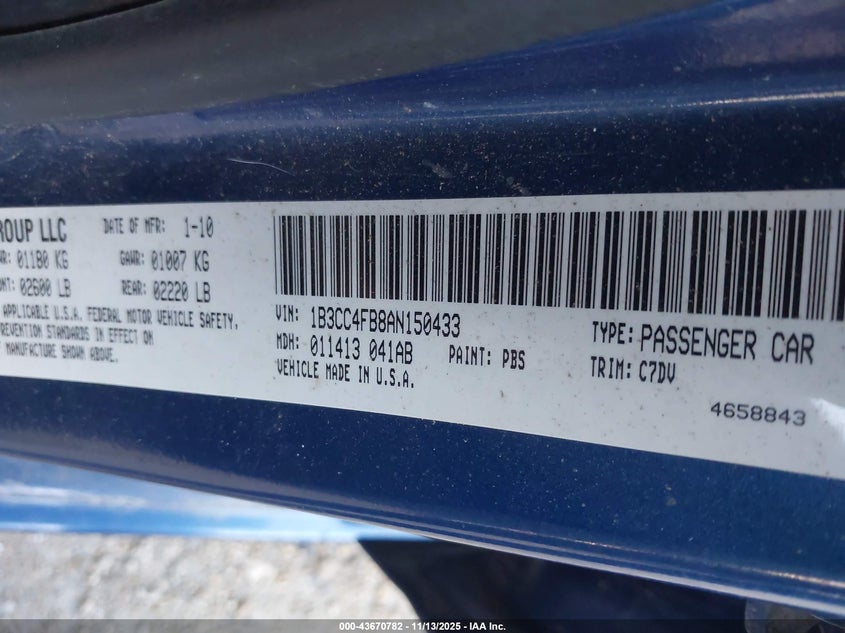 1B3CC4FB8AN150433 2010 DODGE AVENGER photo no. 9