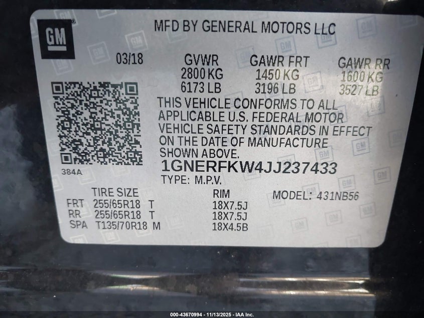 2018 CHEVROLET TRAVERSE LS - 1GNERFKW4JJ237433