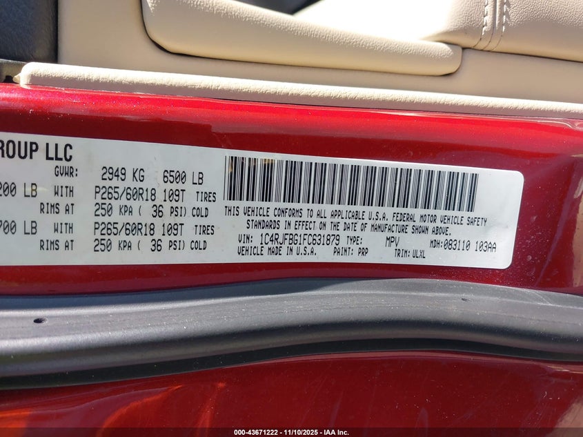 1C4RJFBG1FC631879 2015 JEEP GRAND CHEROKEE photo no. 9