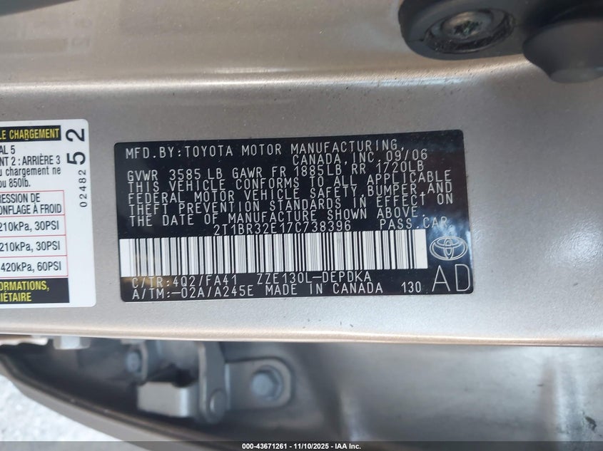 2T1BR32E17C738396 2007 TOYOTA COROLLA photo no. 9
