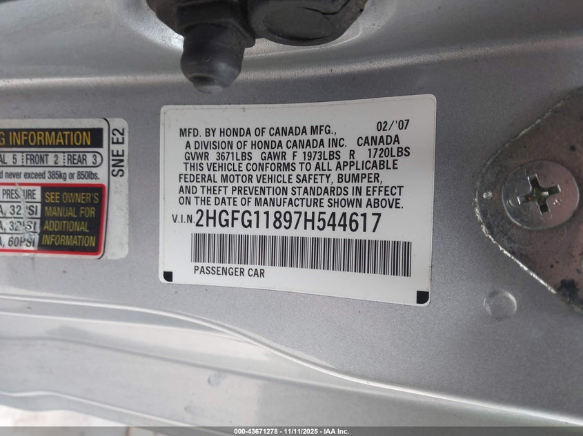 2HGFG11897H544617 2007 HONDA CIVIC photo no. 9
