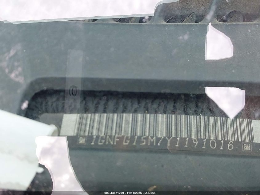 2000 Chevrolet Express VIN: 1GNFG15M7Y1191016 Lot: 43671299