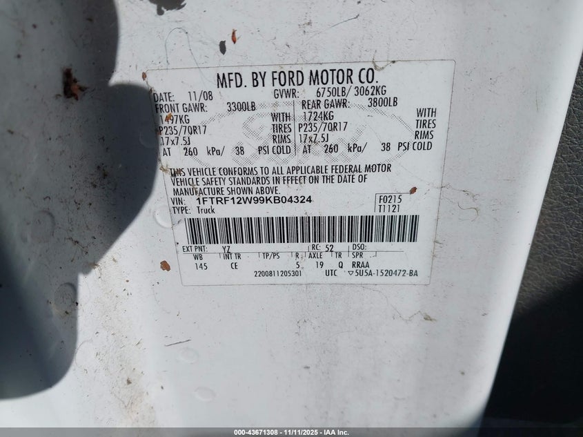 1FTRF12W99KB04324 2009 FORD F-150 photo no. 9