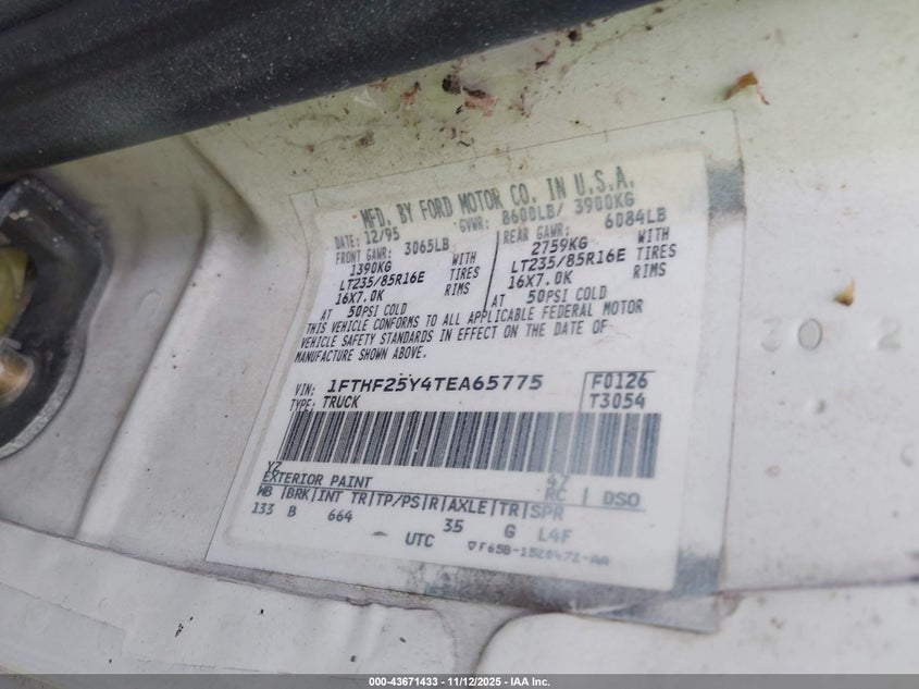 1FTHF25Y4TEA65775 1996 FORD F250 photo no. 9