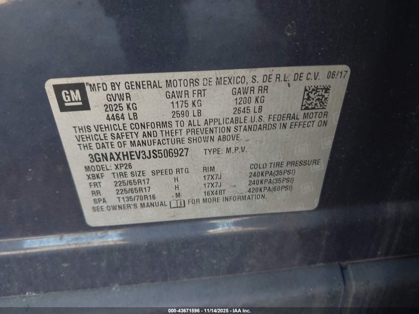 2018 CHEVROLET EQUINOX LS 3GNAXHEV3JS506927