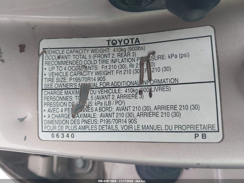 1997 Toyota Camry Ce VIN: 4T1BG22K5VU140443 Lot: 43671649
