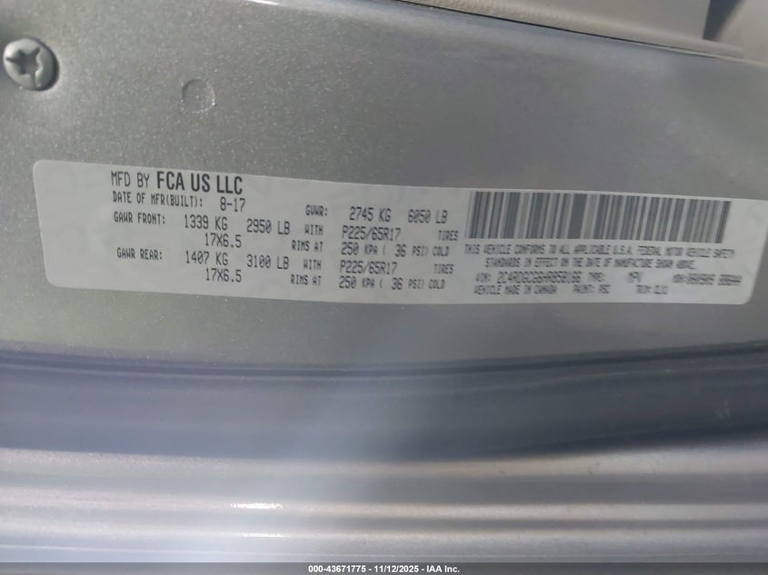 2017 Dodge Grand Caravan Sxt VIN: 2C4RDGCG6HR858166 Lot: 43671775