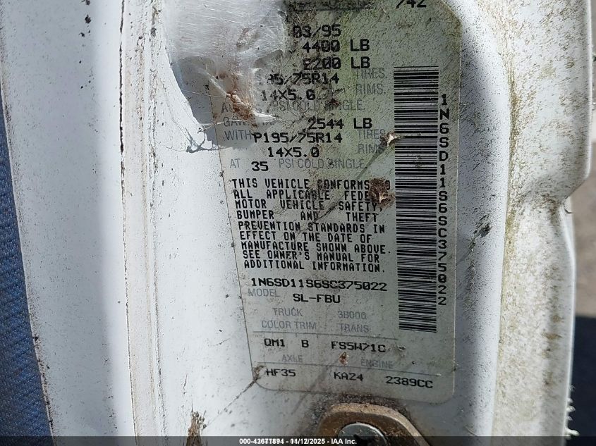 1995 Nissan Truck E/Xe VIN: 1N6SD11S6SC375022 Lot: 43671894