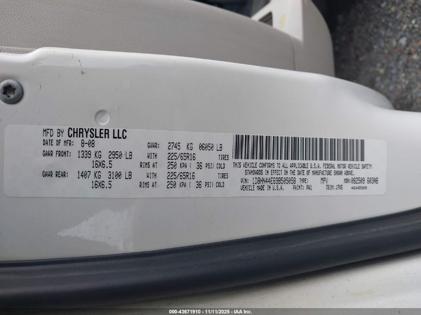 2009 Dodge Grand Caravan Se VIN: 1D8HN44E69B505058 Lot: 43671910