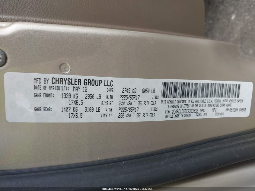 2012 Chrysler Town & Country Touring-L VIN: 2C4RC1CG5CR363532 Lot: 43671914