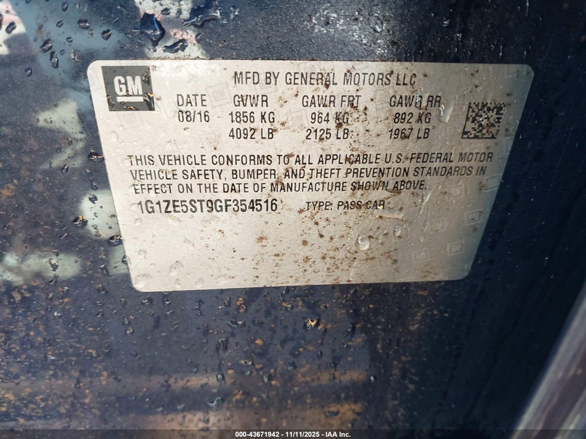 1G1ZE5ST9GF354516 2016 CHEVROLET MALIBU photo no. 9
