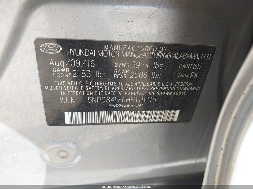 2017 HYUNDAI ELANTRA SE 5NPD84LF6HH118215