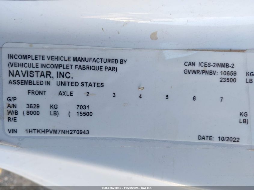 2022 Chevrolet Silverado 4500Hd 1Wt VIN: 1HTKHPVM7NH270943 Lot: 43672055