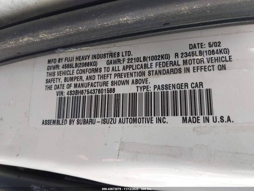 4S3BH675437601588 2003 SUBARU OUTBACK photo no. 9