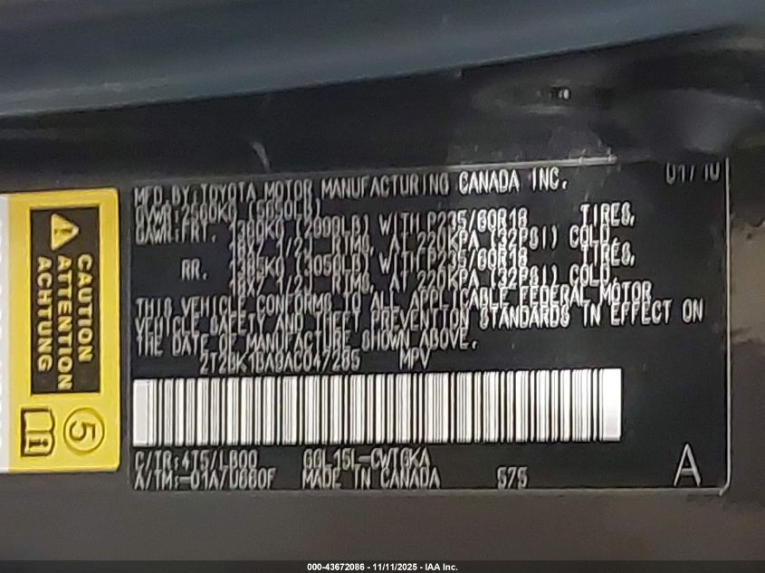 2010 Lexus Rx 350 VIN: 2T2BK1BA9AC047285 Lot: 43672086