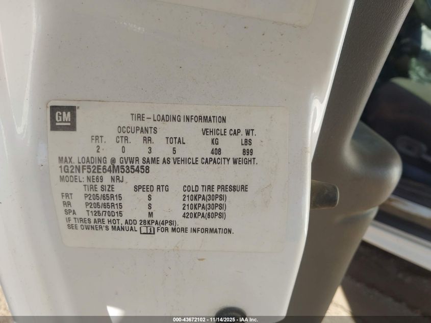 2004 Pontiac Grand Am Se1 VIN: 1G2NF52E64M535458 Lot: 43672102