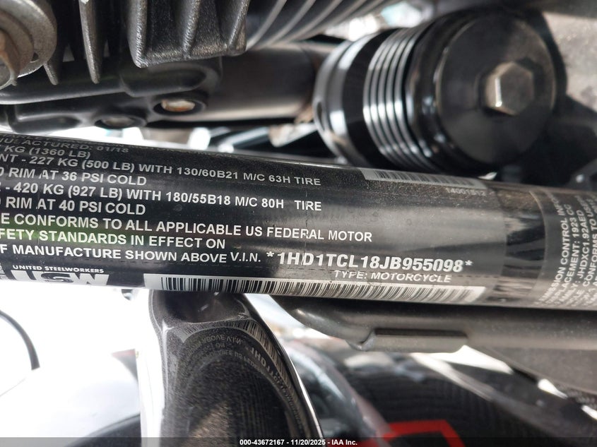 2018 Harley-Davidson Fltrxse Cvo Road Glide VIN: 1HD1TCL18JB955098 Lot: 43672167