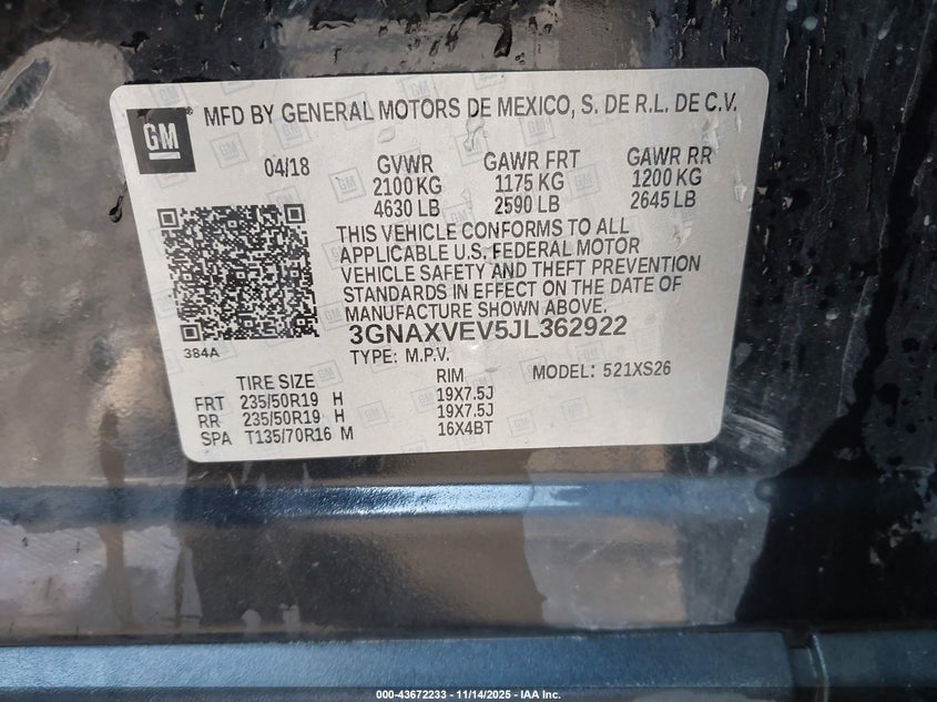 3GNAXVEV5JL362922 2018 CHEVROLET EQUINOX photo no. 9