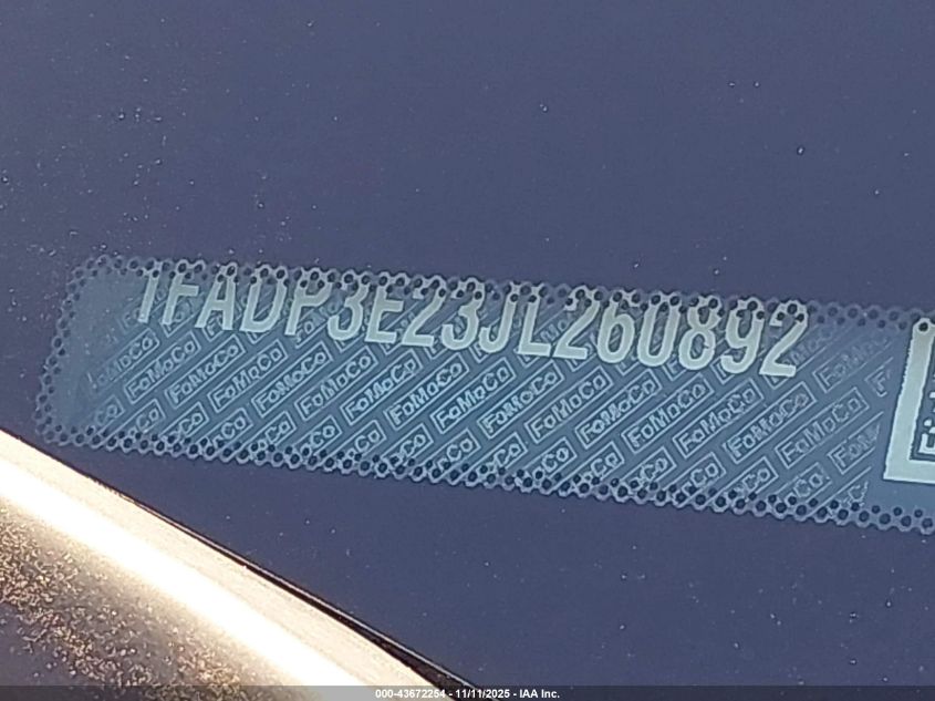 2018 Ford Focus S VIN: 1FADP3E23JL260892 Lot: 43672254