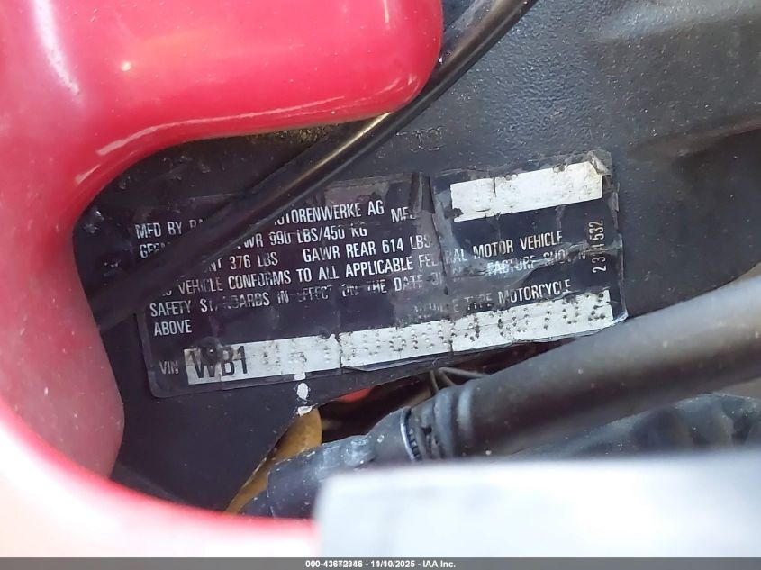 1994 BMW R1100 Rs VIN: WB1041608R0310702 Lot: 43672346