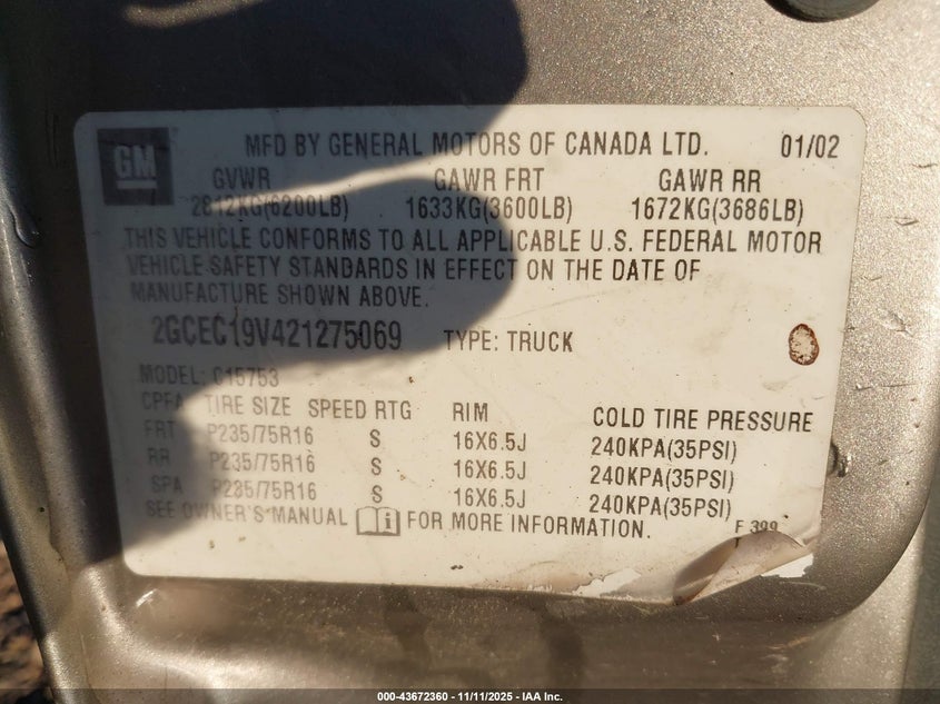 2GCEC19V421275069 2002 CHEVROLET SILVERADO photo no. 9
