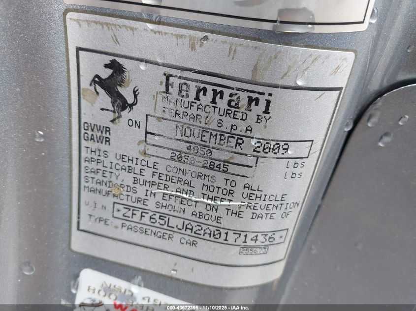 ZFF65LJA2A0171436 2010 FERRARI CALIFORNIA photo no. 9