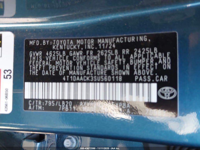 4T1DAACK3SU560118 2025 TOYOTA CAMRY photo no. 9