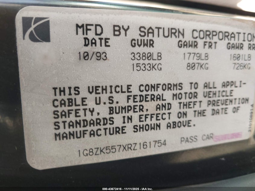 1G8ZK557XRZ161754 1994 SATURN  photo no. 9