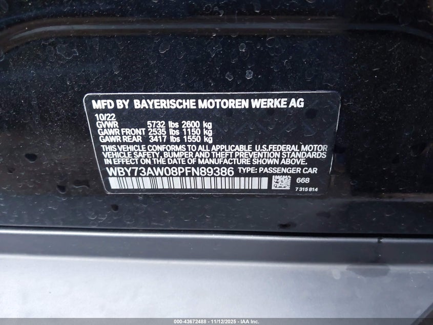 2023 BMW I4 Edrive40 VIN: WBY73AW08PFN89386 Lot: 43672488