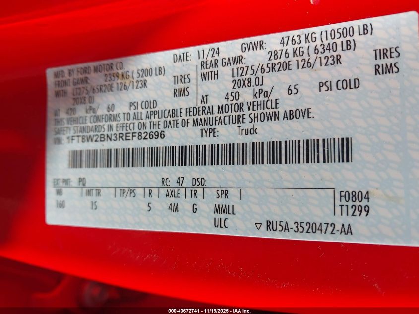 2024 Ford F-250 Xl VIN: 1FT8W2BN3REF82696 Lot: 43672741