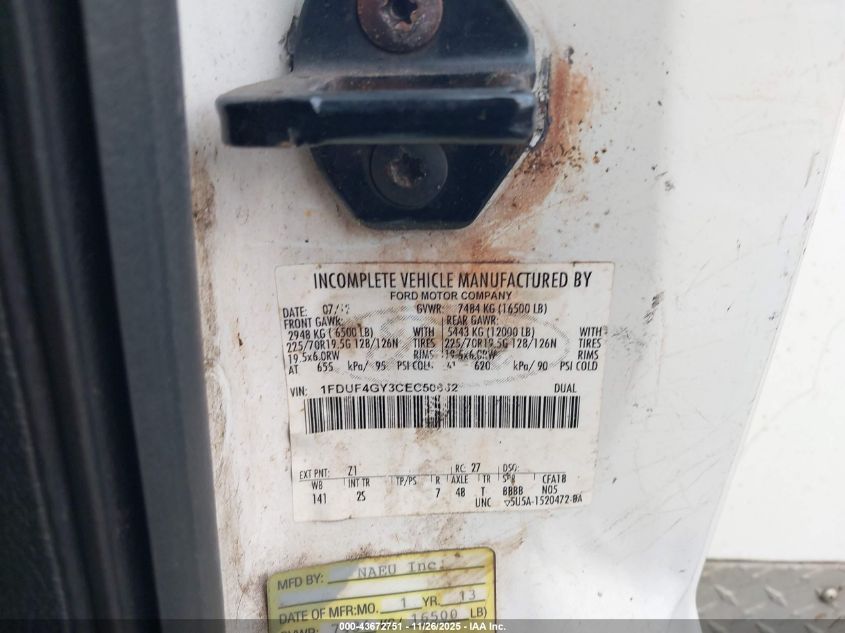 2012 Ford F-450 Chassis Xl VIN: 1FDUF4GY3CEC50662 Lot: 43672751