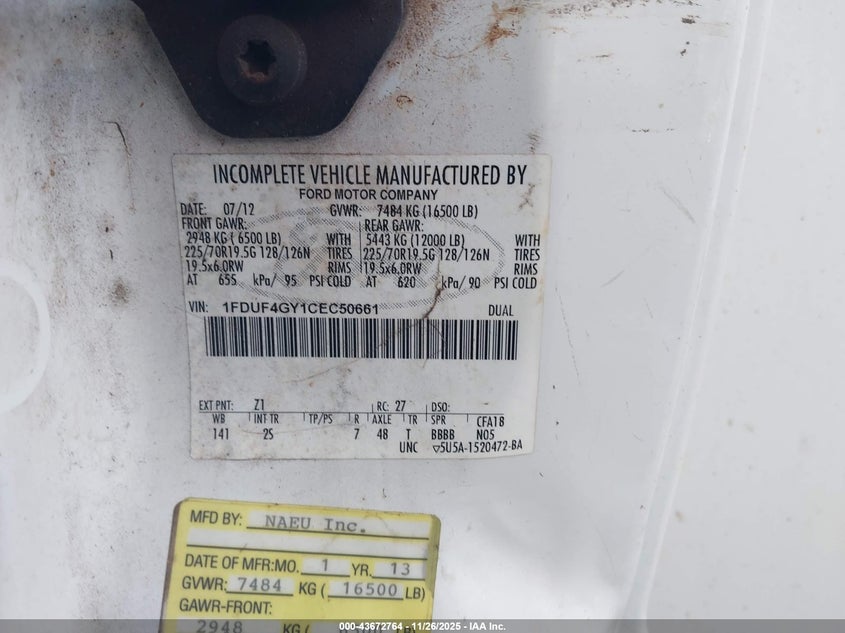 2012 Ford F-450 Chassis Xl VIN: 1FDUF4GY1CEC50661 Lot: 43672764