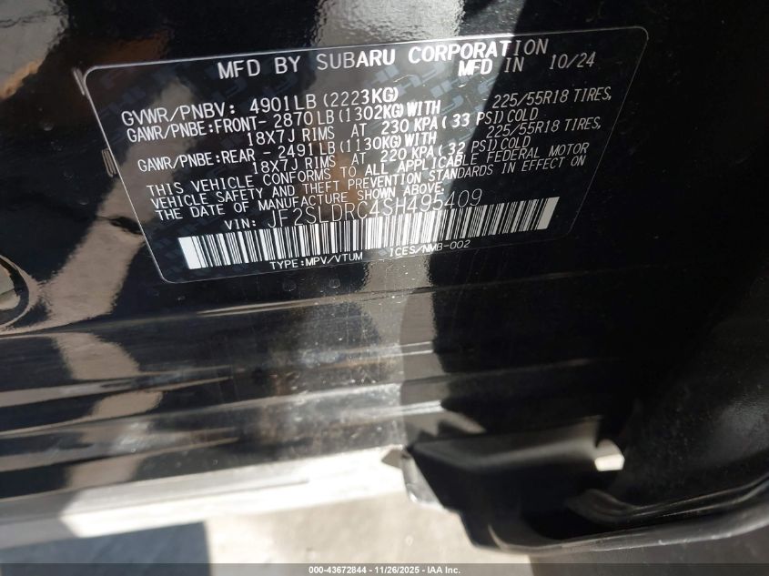 2025 Subaru Forester Limited VIN: JF2SLDRC4SH495409 Lot: 43672844