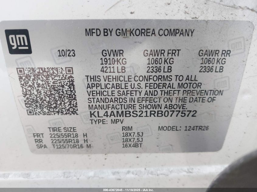 2024 Buick Encore Gx Preferred Fwd VIN: KL4AMBS21RB077572 Lot: 43672845