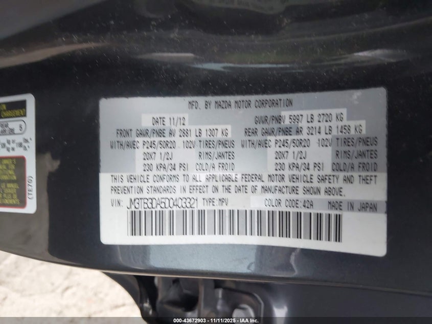 2013 MAZDA CX-9 GRAND TOURING - JM3TB3DA5D0403321