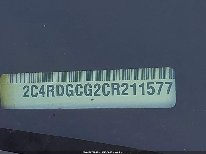 2012 Dodge Grand Caravan Sxt VIN: 2C4RDGCG2CR211577 Lot: 43672948