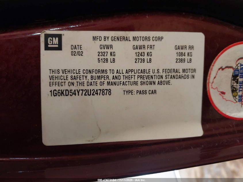 2002 Cadillac Deville Standard VIN: 1G6KD54Y72U247878 Lot: 43673124