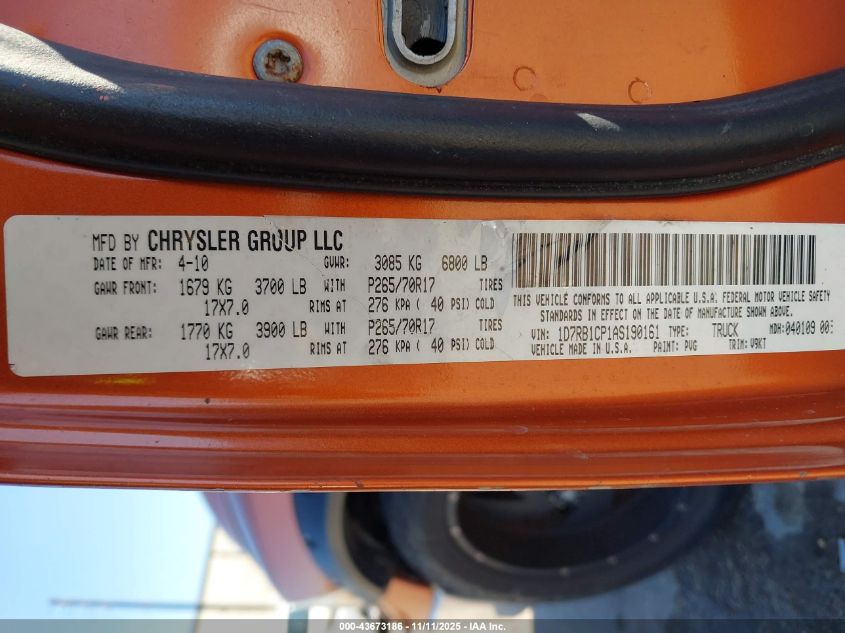 2010 Dodge Ram 1500 Slt/Sport/Trx VIN: 1D7RB1CP1AS190161 Lot: 43673186