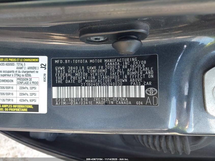 2T1BU40E59C040030 2009 TOYOTA COROLLA photo no. 9