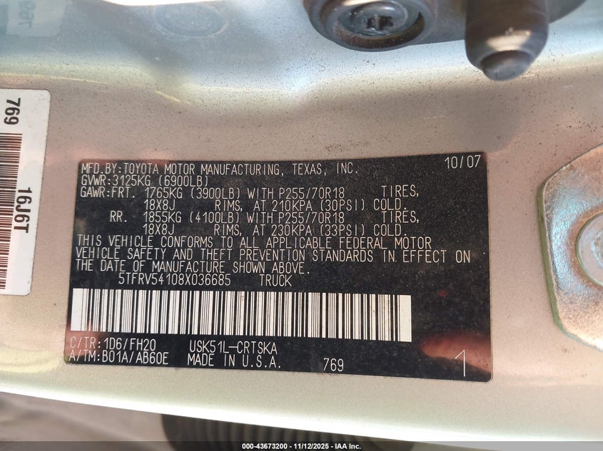 5TFRV54108X036685 2008 TOYOTA TUNDRA photo no. 9