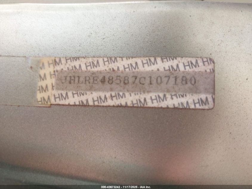 2007 Honda Cr-V Ex VIN: JHLRE48587C107180 Lot: 43673242