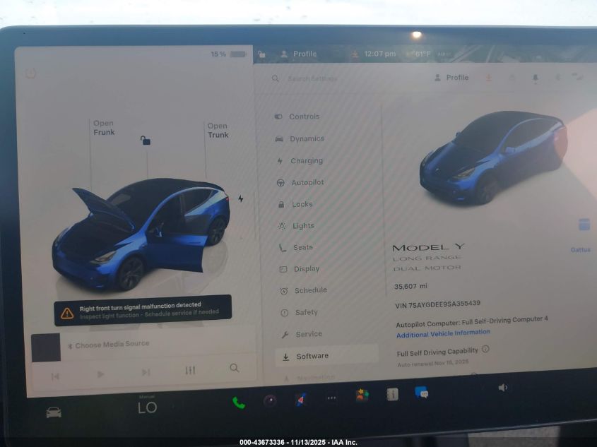 2025 Tesla Model Y Long Range Dual Motor All-Wheel Drive VIN: 7SAYGDEE9SA355439 Lot: 43673336