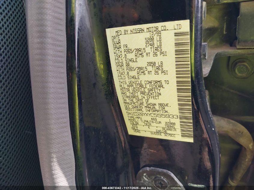 2000 Nissan Xterra Se/Xe VIN: 5N1ED28YXYC555933 Lot: 43673342