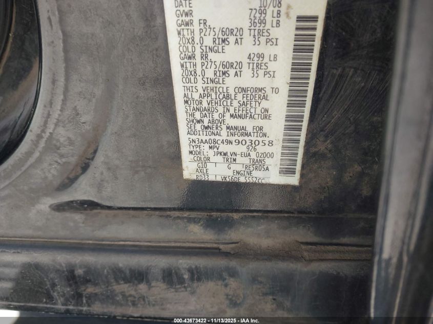 2009 Infiniti Qx56 VIN: 5N3AA08C49N903058 Lot: 43673422